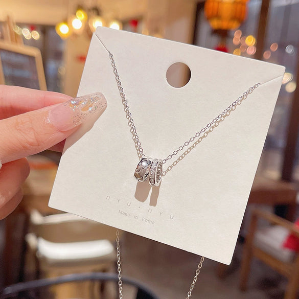 Wholesale Titanium Steel Geometric Light Luxury Necklace With Mixed Gem Inlaid Zircon Pendant And Cross Chain For Women