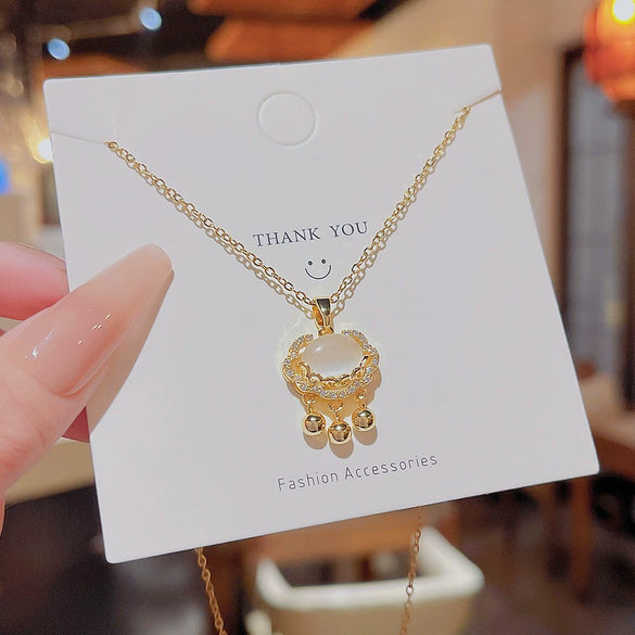 Wholesale Titanium Steel Geometric Light Luxury Necklace With Mixed Gem Inlaid Zircon Pendant And Cross Chain For Women