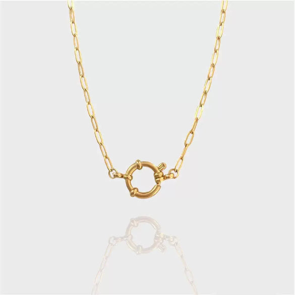 Wholesale Titanium Steel Geometric Light Luxury Style Electroplated Spring Buckle Open Ring Pearl Paper Clip Removable Base O Chain