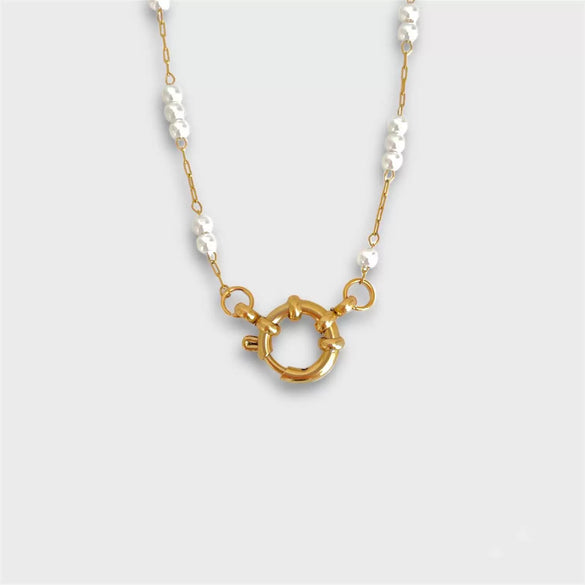 Wholesale Titanium Steel Geometric Light Luxury Style Electroplated Spring Buckle Open Ring Pearl Paper Clip Removable Base O Chain