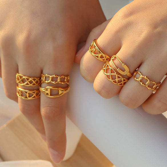 Wholesale 316L Stainless Steel Geometric Line Tail Ring With Electroplating Minimalist Style