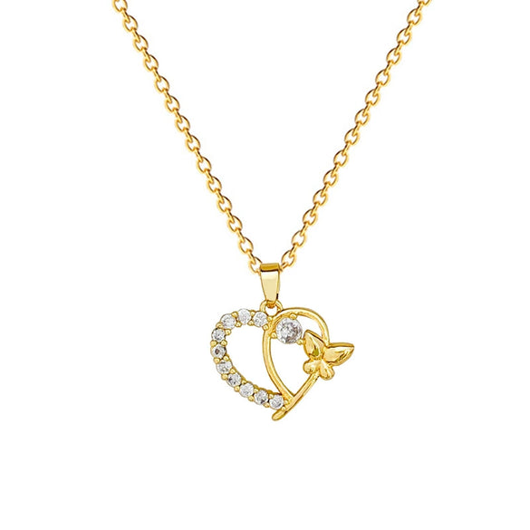 Wholesale Titanium Steel Geometric Love Butterfly Microinlaid Diamond Women's Necklace