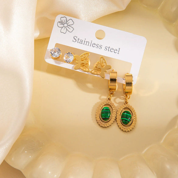 Wholesale Titanium Steel Geometric Love Earrings With Natural Stone And Joker Zircon Electroplated For Women