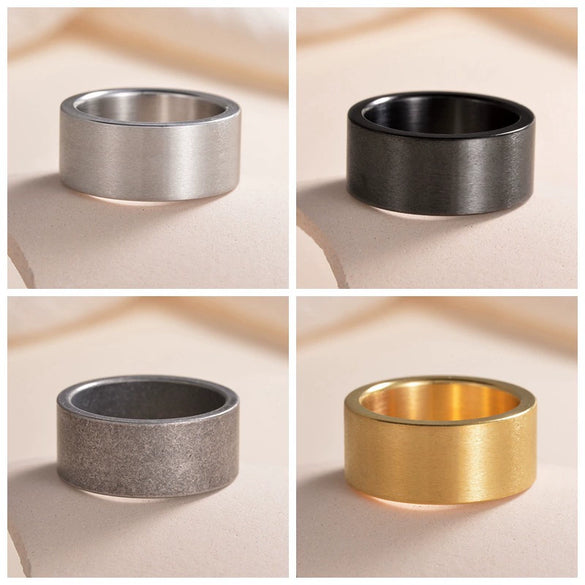 Wholesale Titanium Steel Geometric Matte Old Ring Jewelry With Electroplating