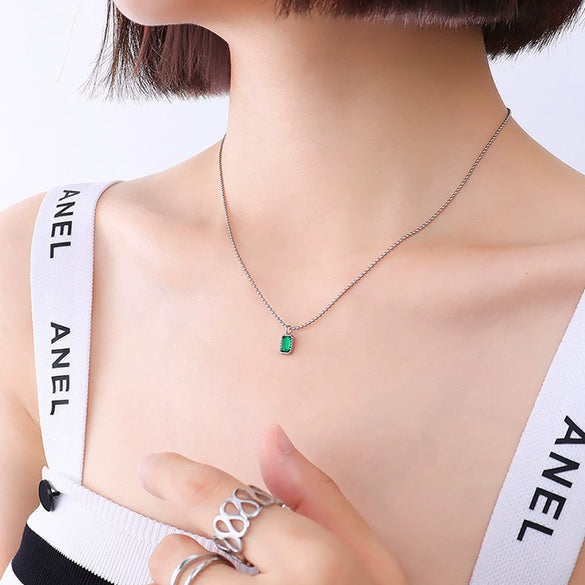 Wholesale Titanium Steel Geometric Micro Inlaid Electroplated Bead Chain Necklace For Women