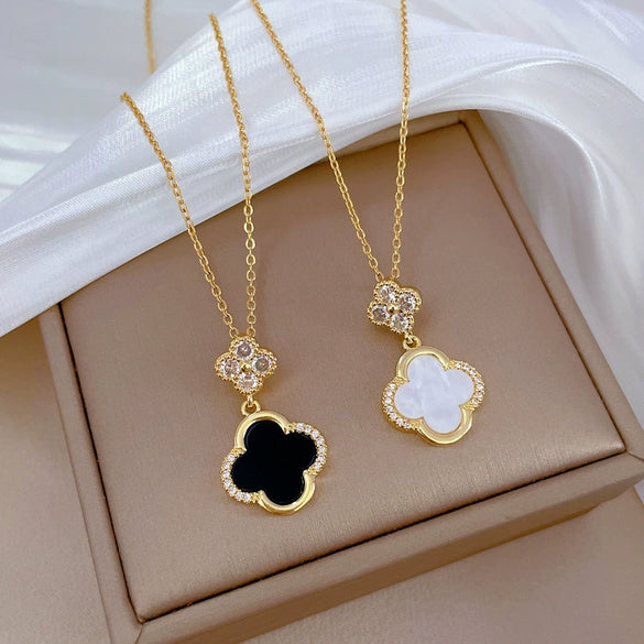 Wholesale Titanium Steel Geometric Micro Inlaid Minimalist Women's Necklace Earrings Set With Electroplating