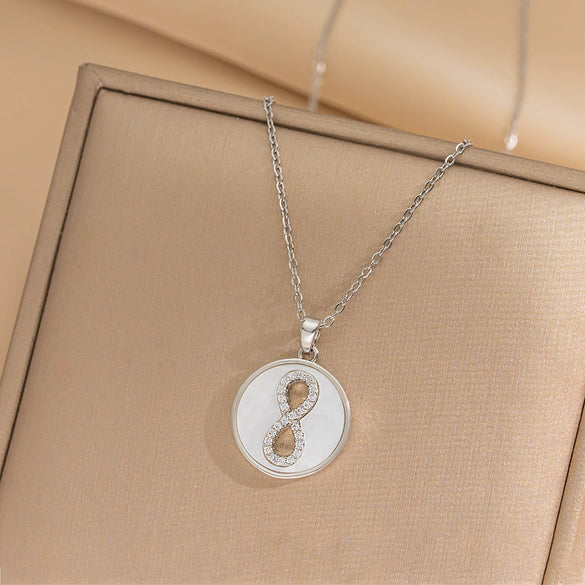 Wholesale Titanium Steel Geometric Microinlaid Zircon Pendant Necklace Electroplated For Women