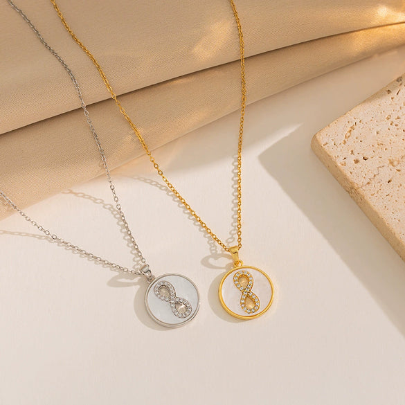 Wholesale Titanium Steel Geometric Microinlaid Zircon Pendant Necklace Electroplated For Women