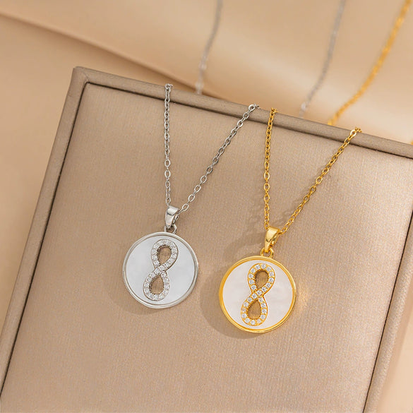 Wholesale Titanium Steel Geometric Microinlaid Zircon Pendant Necklace Electroplated For Women
