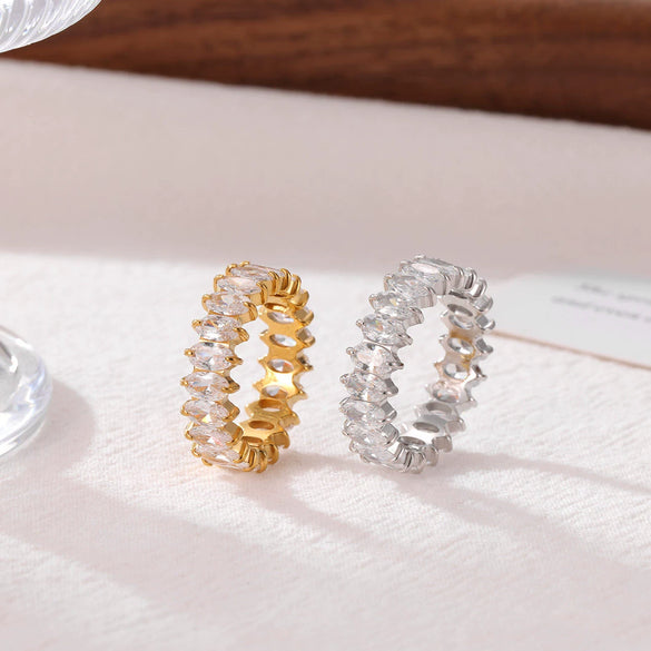 Wholesale Titanium Steel Geometric Microinlaid Zircon Ring With Electroplating For Women Light Luxury And Small And Fresh Style