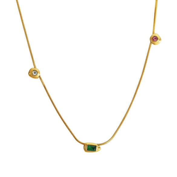 Wholesale 316L Stainless Steel Geometric Mixed Gem Inlay Electroplated Women's Necklace Snake Bone Chain Palace Style Light Luxury Niche Design