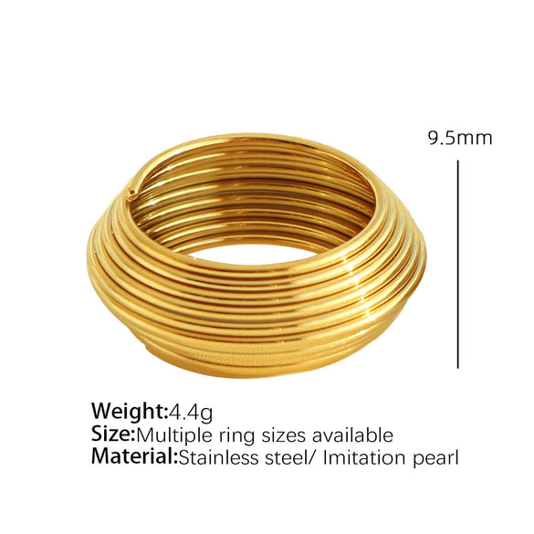 Wholesale 316L Stainless Steel Geometric Multi Layer Striped Electroplated Women's Ring Fashionable Light Luxury And Exaggerated Design