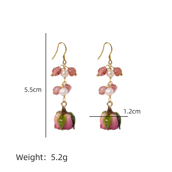 Wholesale Titanium Steel Geometric Oil Painting Wind Tassel And Mori Flower Earrings For Women With Electroplating Treatment