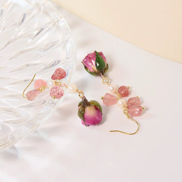Wholesale Titanium Steel Geometric Oil Painting Wind Tassel And Mori Flower Earrings For Women With Electroplating Treatment