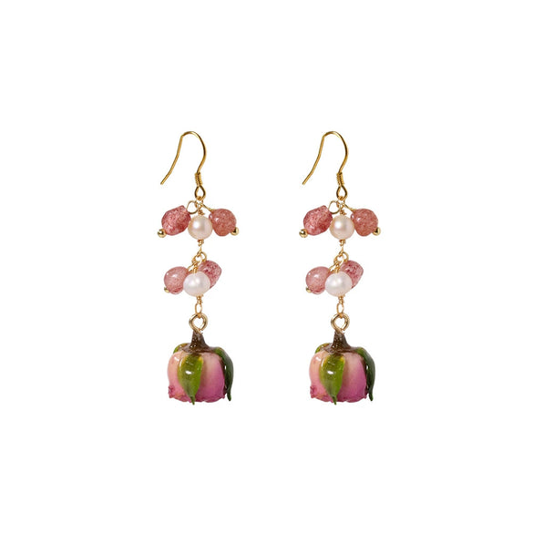 Wholesale Titanium Steel Geometric Oil Painting Wind Tassel And Mori Flower Earrings For Women With Electroplating Treatment