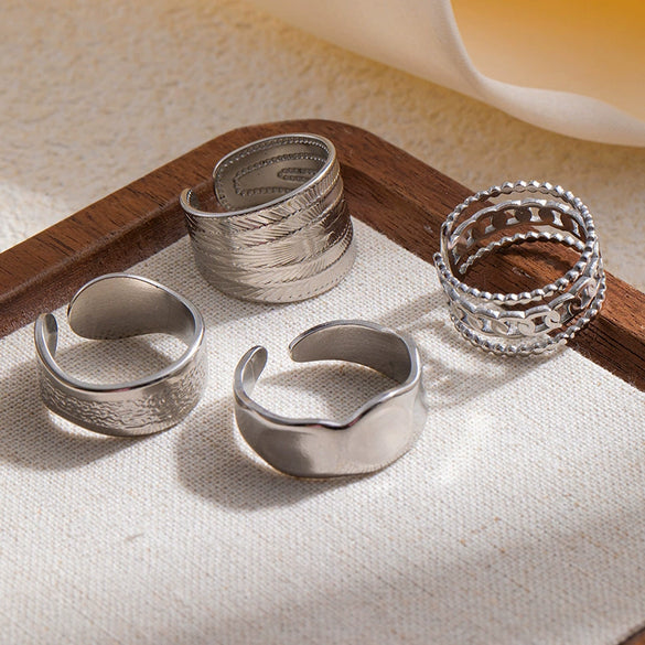Wholesale Titanium Steel Geometric Open Face Ring With Electroplating Letters Numbers And Text Pattern For Women