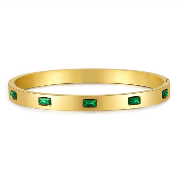 Wholesale Titanium Steel Geometric Open Green Zircon Electroplated Bracelet For Women