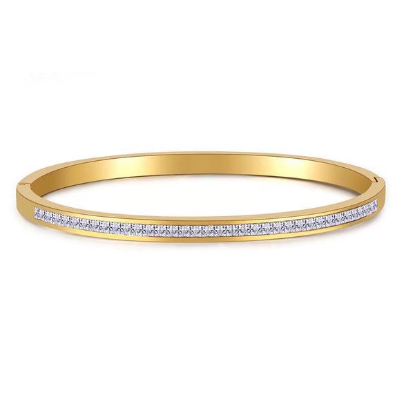 Wholesale Titanium Steel Geometric Open Green Zircon Electroplated Bracelet For Women