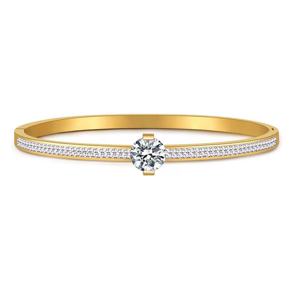 Wholesale Titanium Steel Geometric Open Green Zircon Electroplated Bracelet For Women