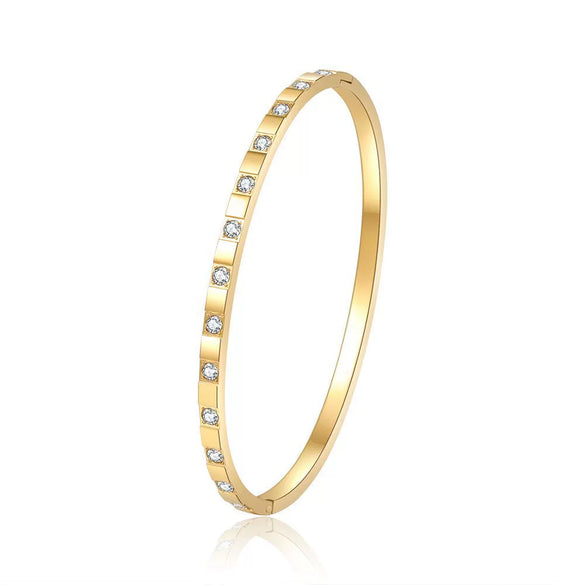 Wholesale Titanium Steel Geometric Open Green Zircon Electroplated Bracelet For Women