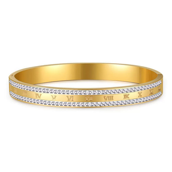 Wholesale Titanium Steel Geometric Open Green Zircon Electroplated Bracelet For Women