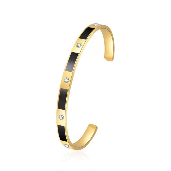 Wholesale Titanium Steel Geometric Open Green Zircon Electroplated Bracelet For Women