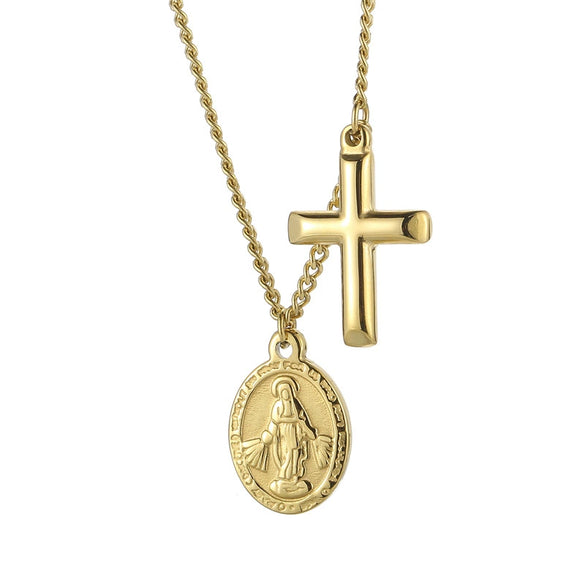 Wholesale Titanium Steel Geometric Oval Commemorative Coin Cross Goldplated Women's Clavicle Chain Jewelry