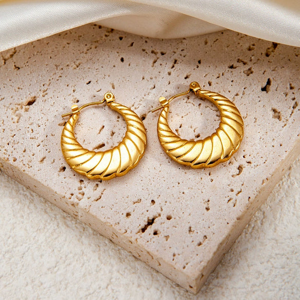 Wholesale Titanium Steel Geometric Oval Earrings With Electroplating And High Sense Geometric Line Texture For Women