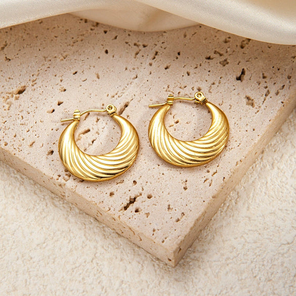 Wholesale Titanium Steel Geometric Oval Earrings With Electroplating And High Sense Geometric Line Texture For Women