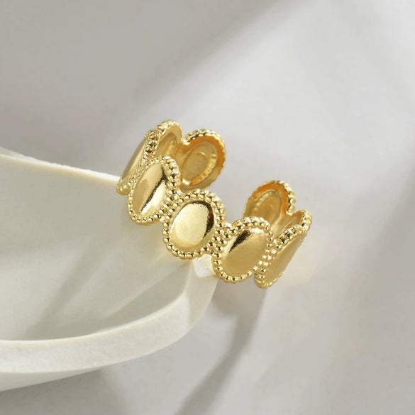 Wholesale Titanium Steel Geometric Oval Opening Ring For Women With 14K Gold Stitching And Electroplating