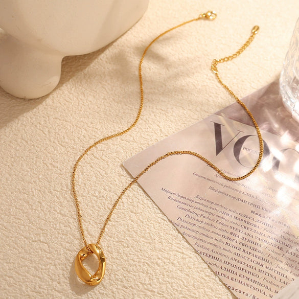 Wholesale 316L Stainless Steel Geometric Oval Pendant Necklace For Women Cold Style Electroplated