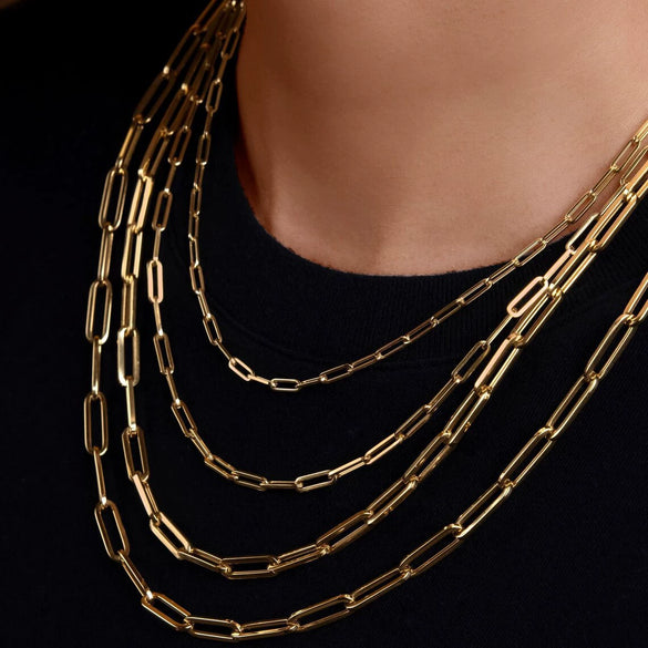 Wholesale Titanium Steel Geometric Paper Clip Chain With Vacuum Plated 18K Real Gold