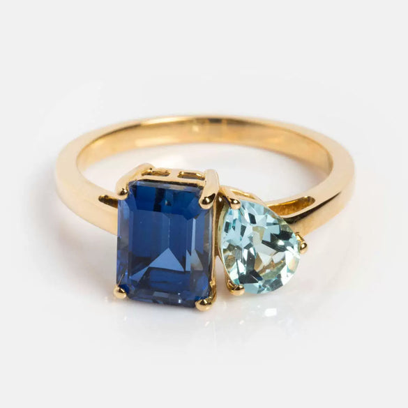 Wholesale Titanium Steel Geometric Pattern Electroplated Retro Ring With Multicolor Colored Zircon And December Birthday Stone