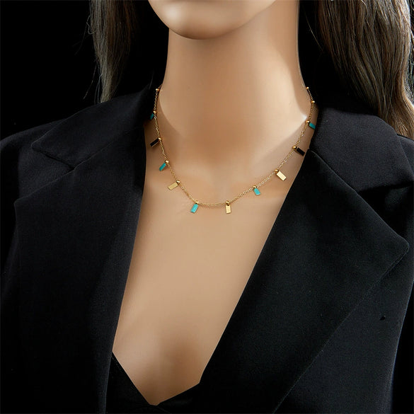 Wholesale Titanium Steel Geometric Pendant Necklace With Electroplating For Women