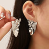Wholesale 316L Stainless Steel Geometric Pleated Texture Wings Shape Earrings With Diamond Design Electroplated For Women