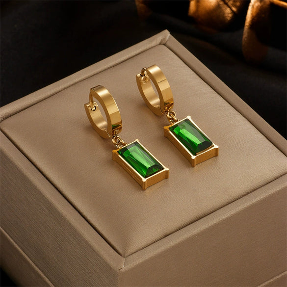 Wholesale Titanium Steel Geometric Rectangular Cut Emerald Round Simple Allmatch Women's Earrings With Electroplating