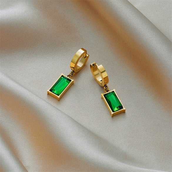 Wholesale Titanium Steel Geometric Rectangular Cut Emerald Round Simple Allmatch Women's Earrings With Electroplating