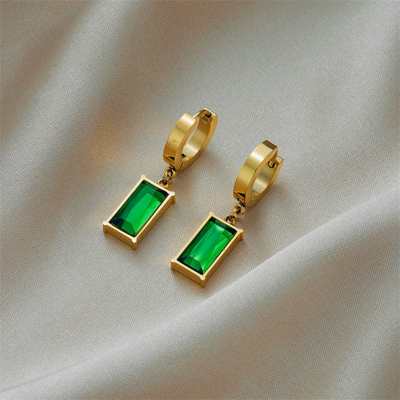 Wholesale Titanium Steel Geometric Rectangular Cut Emerald Round Simple Allmatch Women's Earrings With Electroplating