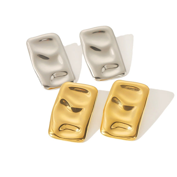 Wholesale Titanium Steel Geometric Rectangular Pleated Electroplated Women's Earrings