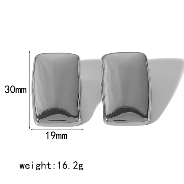 Wholesale Titanium Steel Geometric Rectangular Pleated Electroplated Women's Earrings