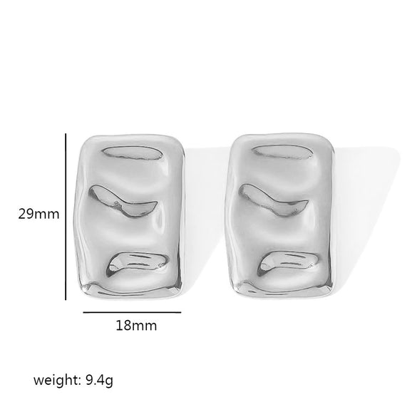 Wholesale Titanium Steel Geometric Rectangular Pleated Electroplated Women's Earrings
