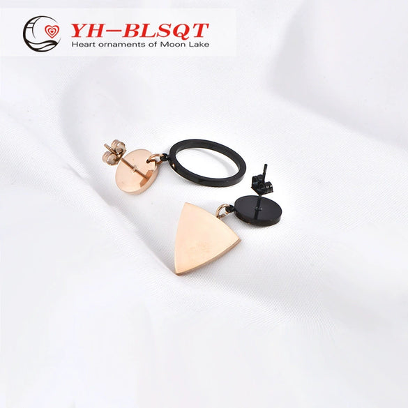Wholesale Titanium Steel Geometric Retro Fun Triangle Women's Earrings With Electroplating