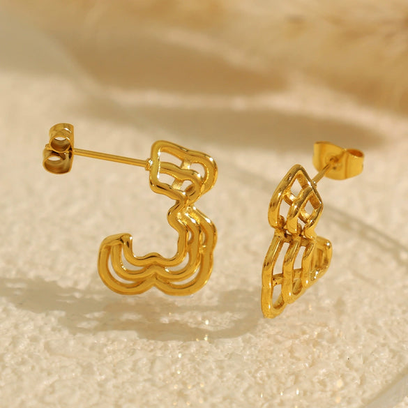 Wholesale 316L Stainless Steel Geometric Retro Hollow Electroplated Women's Earrings