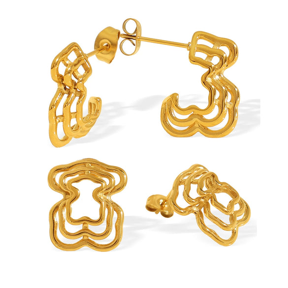 Wholesale 316L Stainless Steel Geometric Retro Hollow Electroplated Women's Earrings