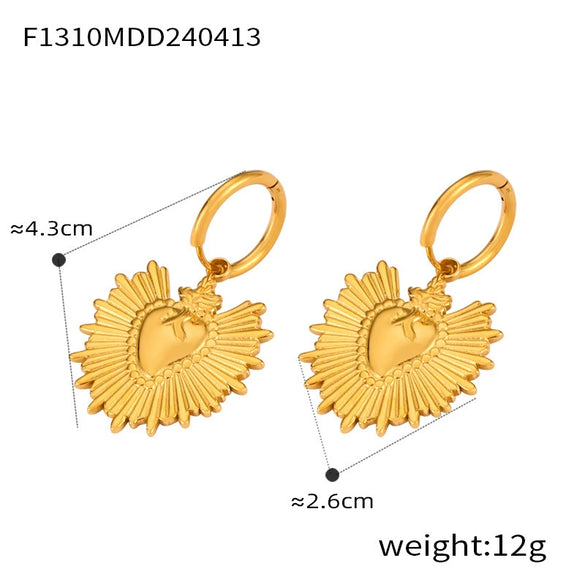 Wholesale 316L Stainless Steel Geometric Retro Temperament Earrings Gold Plated