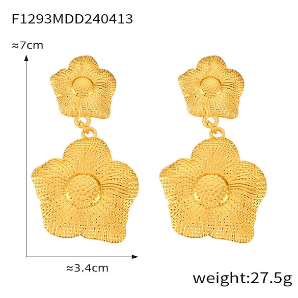 Wholesale 316L Stainless Steel Geometric Retro Temperament Earrings Gold Plated