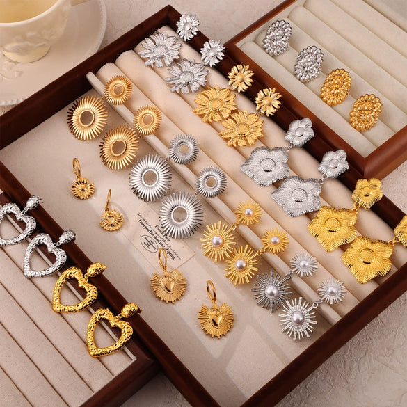 Wholesale 316L Stainless Steel Geometric Retro Temperament Earrings Gold Plated