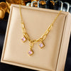 Wholesale Titanium Steel Geometric Rhinestone Pendant Chain Necklace Gold Plated For Women