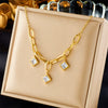 Wholesale Titanium Steel Geometric Rhinestone Pendant Chain Necklace Gold Plated For Women