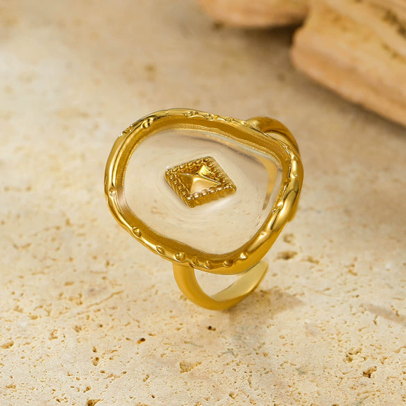 Wholesale Titanium Steel Geometric Rhombus Opening Adjustable Goldplated Light Luxury Style Ring